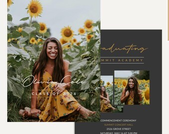Elegant Girls Senior Invitation for Canva, Script Graduation Photo Card Design - Radiant A