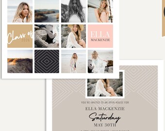 Boho Graduation Announcement Card, Invitation Template for Senior Photographers - Canva & Photoshop - Wayfarer B