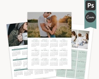 2024 Photo Calendar Templates - Year At A Glance Annual Calendar Templates - Set of 3 Calendars - Photoshop and Canva Templates