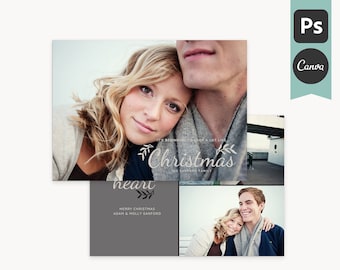 Kerstkaartsjabloon - 5 x 7 Script Kerstkaartsjabloon voor Photoshop of Canva - Evergreen D