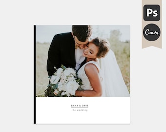 Minimal Wedding Album Template, 10x10 Book Template for Photographers, (Canva, Photoshop)