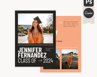 2024 Graduation Announcement Template - 5x7 Senior Card Invitation - Graduation Photoshop Template, Canva Template - Your Moment A