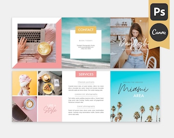 Photography Tri-fold Brochure Template: Daylight - 5x5 Business Marketing Brochure, Photoshop Template, Canva Template, Canva Trifold