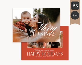 Christmas Card Template - Holiday Card Template for Photographers - Blessed Christmas B - Canva Template - Photoshop Template