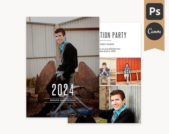 Guys Graduation Card Template - 2024 Senior Photography Template - Charming Card C - Photoshop Template, Canva Template