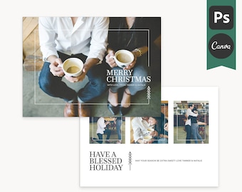 Christmas Card Template - Holiday Card Template for Photographers - Urban Holiday A - Canva Template - Photoshop Template