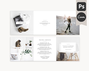 Photography Trifold Brochure Template: Luminous - 5x5 Business Marketing Brochure Template, Photoshop Template, Canva Template