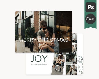 Christmas Card Template - 2023 Holiday Photo Card Template - Festivity D - Photoshop Template - Canva Template