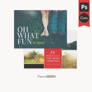 Christmas Card Template - One 5x7 Holiday Card Template - Bright Spirits D - Photoshop Template, Canva Template
