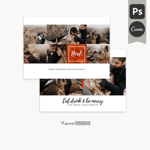 Christmas Card Template - One 5x7 Holiday Card Template - Be Merry C - Photoshop Template, Canva Template