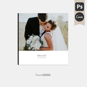 Wedding Album Template: Black Tie - 10x10  Wedding Book Template, Photoshop Album Template, Canva Album Template for Photographers