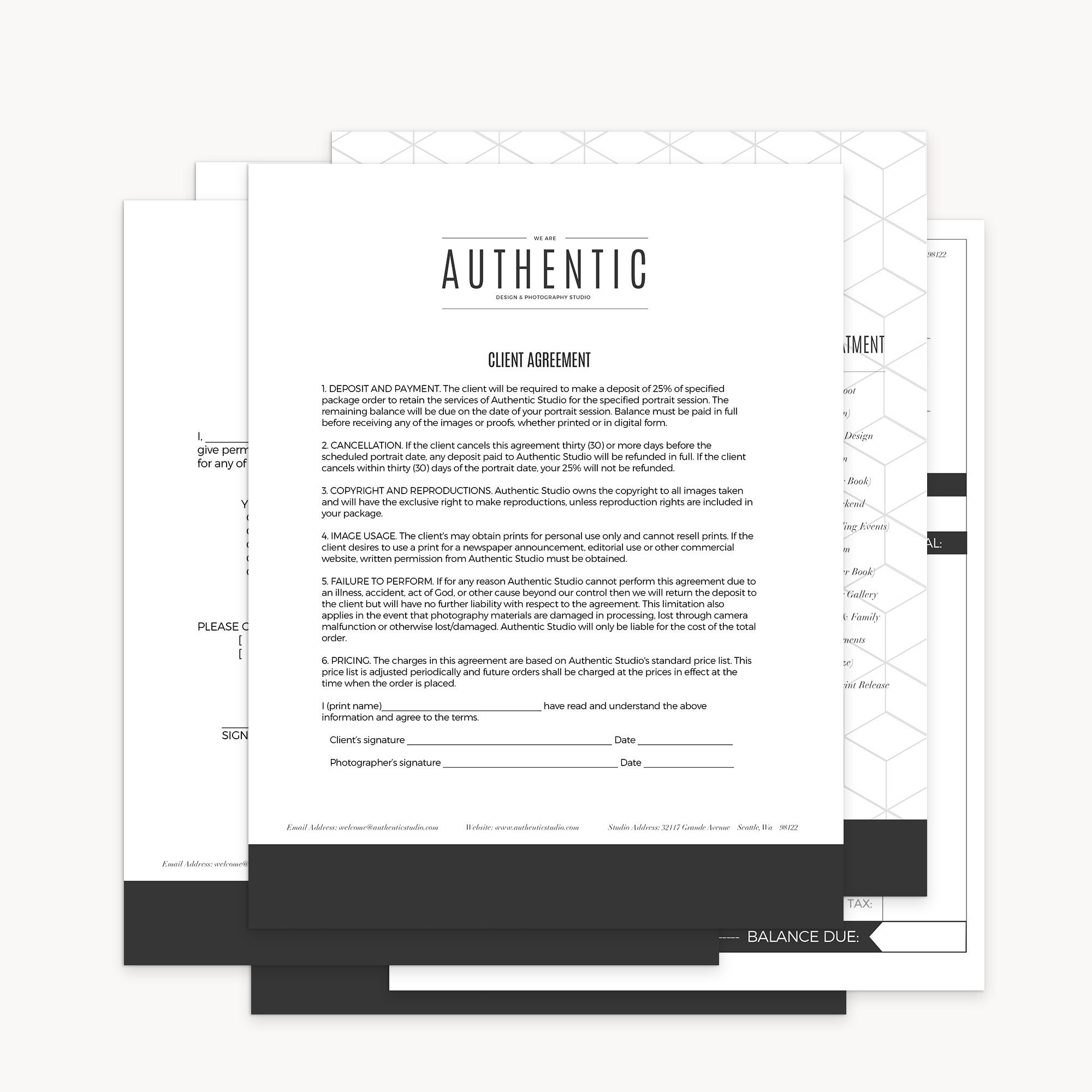 Photography Forms - 20 Essential Contracts and Order Form Templates -  Authentic Studio Collection For Photography Business Forms Templates