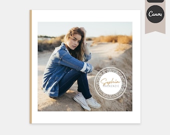 Boho Senior Album Template - 10x10 Graduation Book, Editable Canva/Photoshop Album - Wayfarer