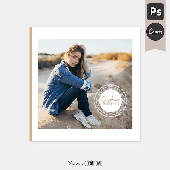 Boho Senior Album Template - 10x10 Graduation Book, Editable Canva/Photoshop Album - Wayfarer