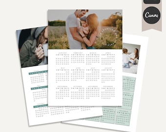 2026 Photo Calendar Templates - Year At A Glance Annual Calendar Templates - Set of 3 Calendars - Photoshop and Canva Templates
