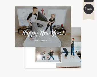 2024 New Years Card Template - 5x7 New Year Card for Photographers - Photoshop Template, Canva Template - New Years Joy B