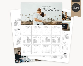 2024 Photo Calendar Templates - Year At A Glance Annual Calendar Templates - Set of 3 Calendars - Photoshop and Canva Templates