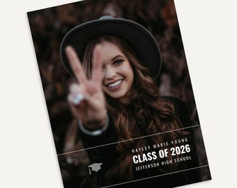 Dark Graduation Invitation Template, Romantic Style Senior Card Announcement - Passionate A (Editable in Canva)