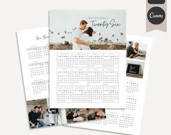 2026 Photo Calendar Templates - Year At A Glance Annual Calendar Templates - Set of 3 Calendars - Photoshop and Canva Templates