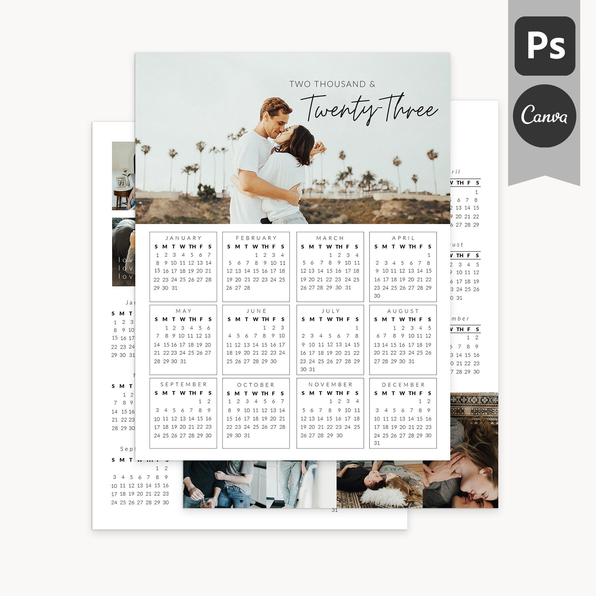 2023 Photo Calendar Templates Year at A Glance Annual - Etsy
