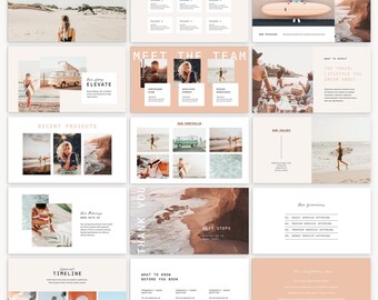 Modelli di presentazione dei prezzi del marchio - Set di modelli Canva per branding, proposte, diapositive, prezzi, guida ai servizi - Collezione Elevate