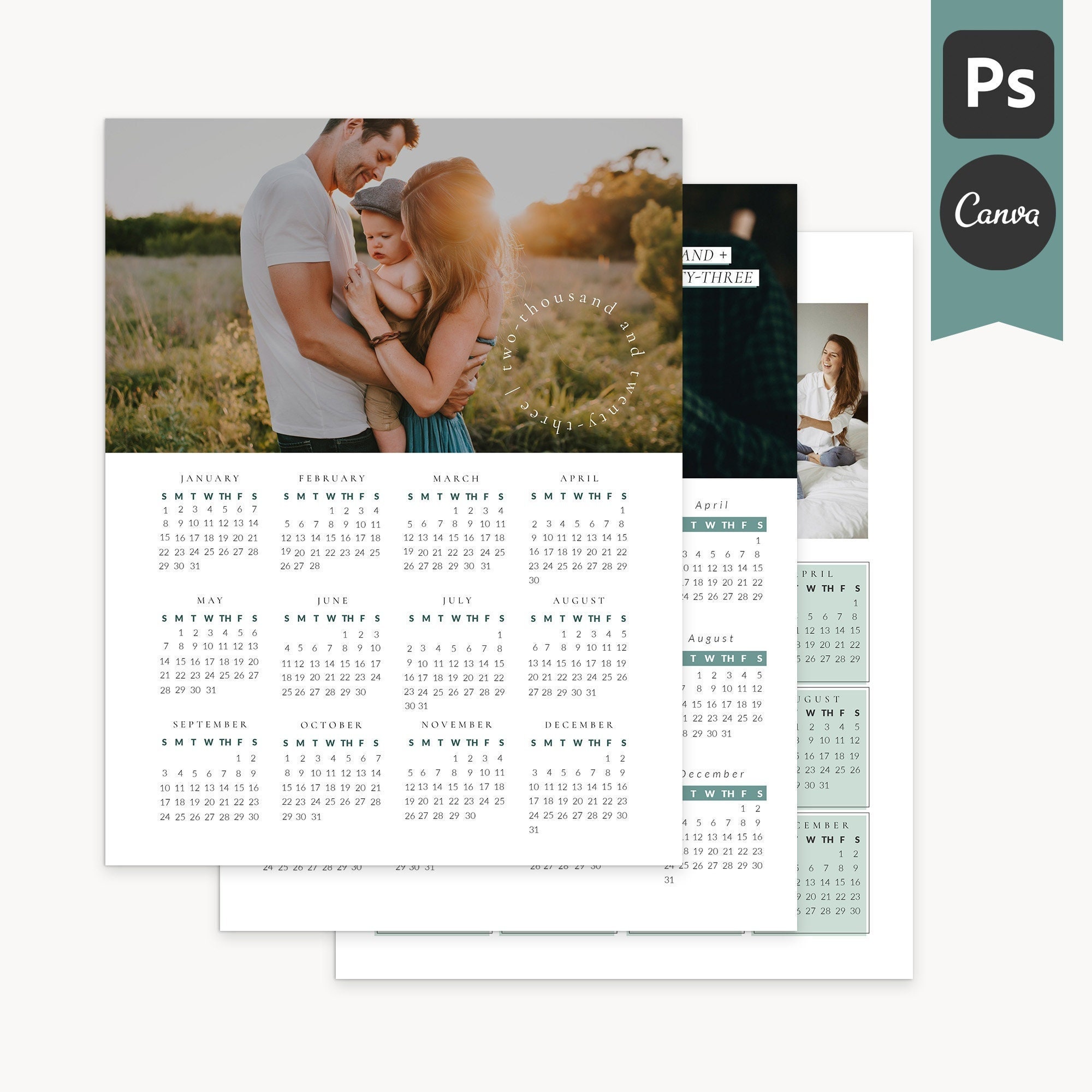 2023 Photo Calendar Templates Year at A Glance Annual - Etsy