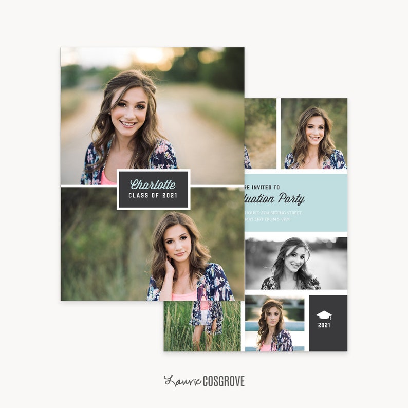 Wayfarer Card B 5x7 Senior Photoshop Card Template Graduation Announcement Card Template