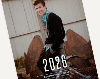 Senior Guys Card Template - Clean Grid Announcement Design, Edit in Canva, Photoshop - Charming C (Digital Download)