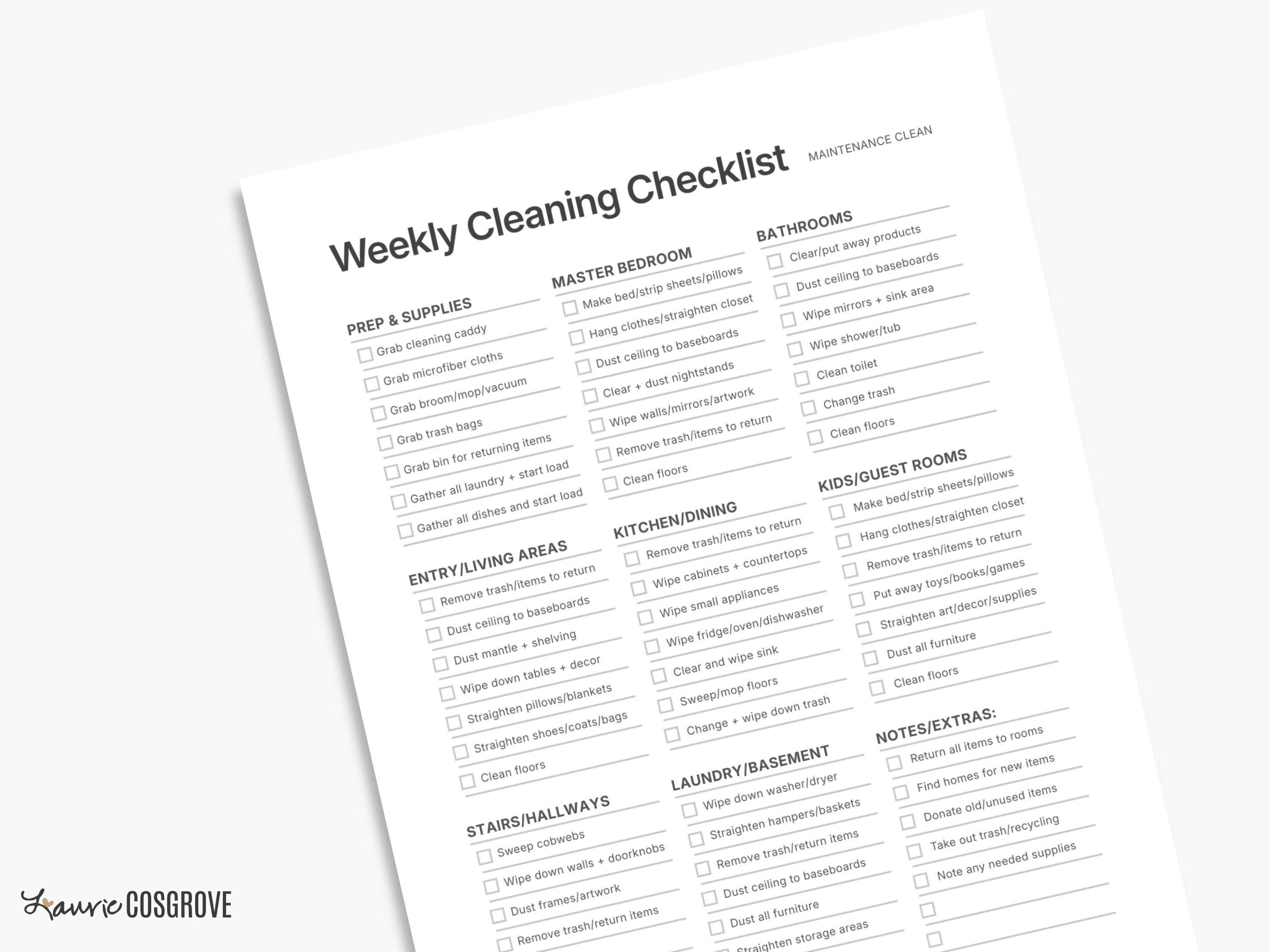 Weekly Cleaning Checklist Printable PDF, Editable Canva Template ...