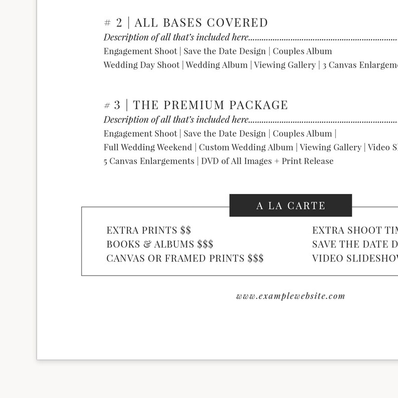 Photography Price List Essential Pricing Packages Form The Etsy