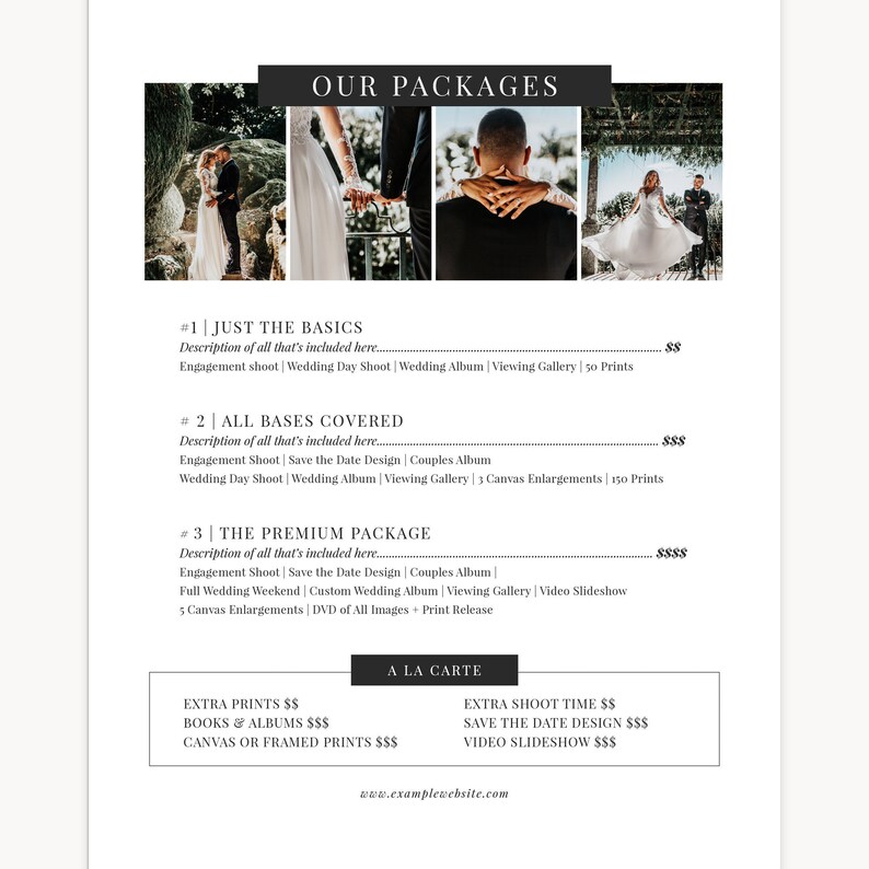 Photography Price List Essential Pricing Packages Form The Etsy