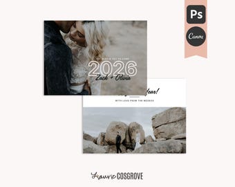 Boho Neujahr Kartenvorlage, 2026 Holiday Design (Photoshop, Canva) - Cheers D2