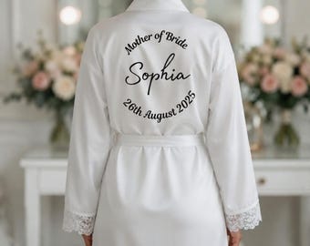 Vestaglia da sposa personalizzata in pizzo con nome stampato, nuovo cognome, vestaglia per la futura moglie, regalo per la madre della sposa, per addio al nubilato o festa prematrimoniale.