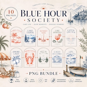 Vintage Lake Life PNG Bundle, Italian Summer Clipart, Retro Designs (Digital Download)