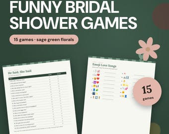 Bridal Shower Games, 15 Funny Printable Bundle, Sage Green Floral, Guess Who Said It, Bingo, Trivia