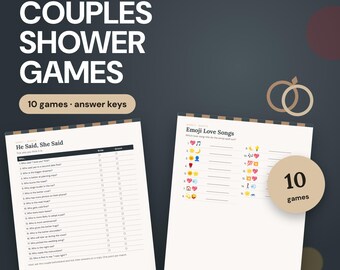 Couples Shower Games, 10 Printable Coed Wedding Quiz Bundle, Couple Trivia, Marriage Predictions, Bingo
