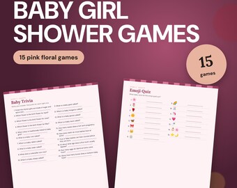 Baby Shower Games Girl Printable, 15 Pink Floral Bundle, Bingo, Trivia, Who Knows Mommy