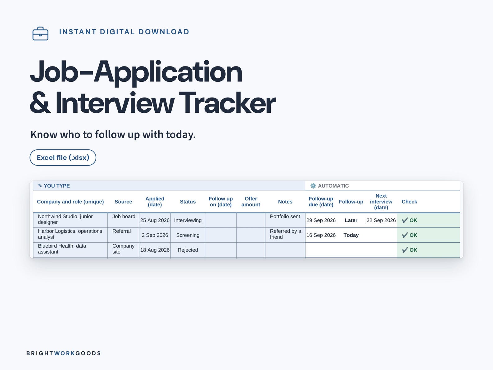 Job Application Tracking Excel Job Application Tracker & Interview Log Spreadsheet | Follow-up Dates ...