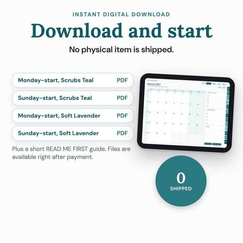 10_instant_download.png: Instant digital download, no physical item shipped, list of included PDFs.