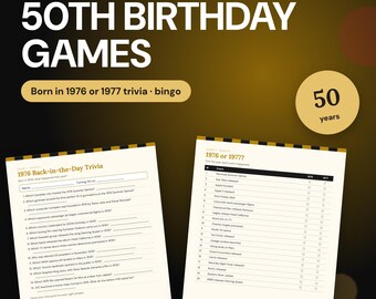 50-årsdagsspel, utskrivbara festaktiviteter, frågesport förr i tiden, bingo, född 1976 eller 1977