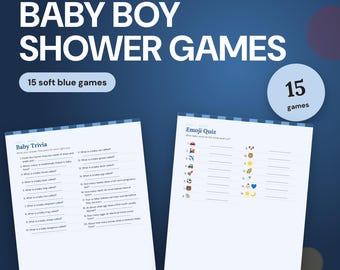 Baby Shower Games Boy Printable, 15 Soft Blue Bundle, Bingo, Trivia, Who Knows Mommy