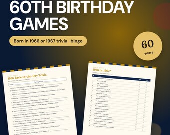 60th Birthday Games, Printable Party Activities, Back in the Day Trivia, Bingo, Born 1966 or 1967