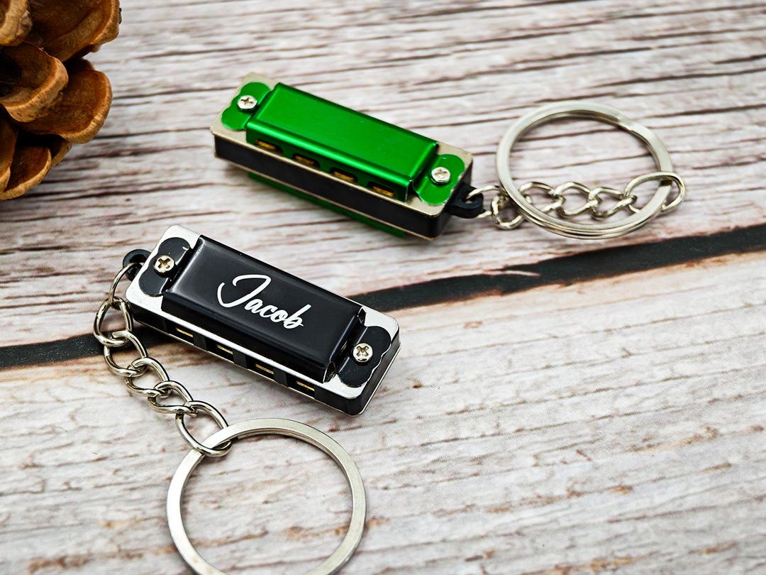 Playable Keychain Personalized Playable Harmonica Keychain – Custom Engraved Metal Music ...