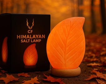 Hand Carved Himalayan Salt Lamp: Amber Leaf, Natural Air Purifier