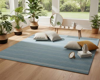 Modern Light Blue Striped Area Rug - Minimalist Soft Blue Carpet for Living Room, Bedroom & Nursery-Scandinavian Style Textured Floor Decor
