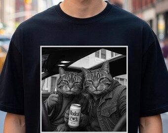 Modcat Car Selfie — wygodna koszulka w grubych kolorach z długim rękawem, barwiona na odzieży, unisexowa, luźna