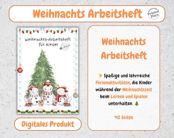 Christmas Learning Booklet for Children | 40 A4 PDF Pages | Counting, Writing, Puzzles, Logic with Santa Claus & Reindeer