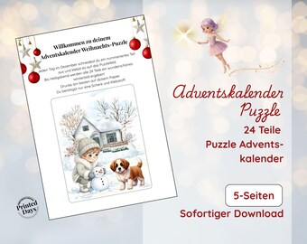 Advent Calendar to Cut Out | 24-Piece Christmas Puzzle | Printable PDF | Children's Advent Activity
