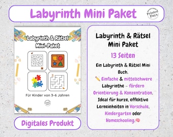 Mini-pack de labyrinthes et puzzles pour enfants | Fiches d'activités préscolaires | Logique, concentration et résolution de problèmes | Téléchargement PDF