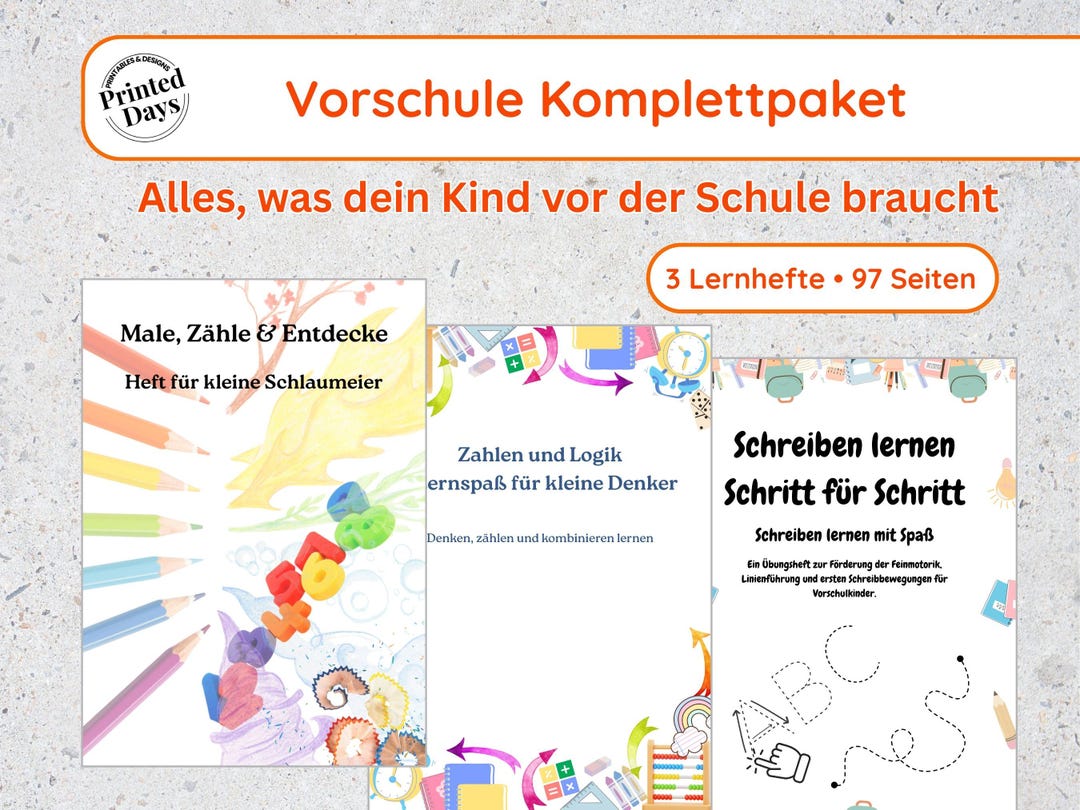 Vorschule Arbeitsblätter Bundle PDF – Zahlen Logik Schreiben lernen